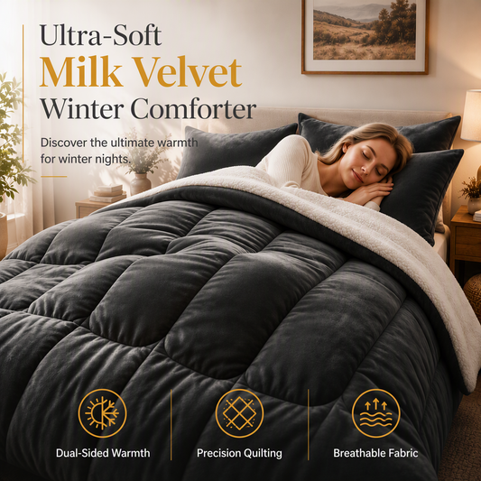 📢📢50% OFF !! ⏰Thick Winter Quilt with Milk Velvet and Sherpa Fabric Quilted Warm Comforter