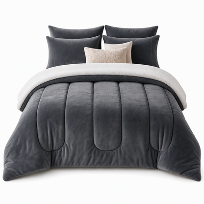 📢📢50% OFF !! ⏰Thick Winter Quilt with Milk Velvet and Sherpa Fabric Quilted Warm Comforter