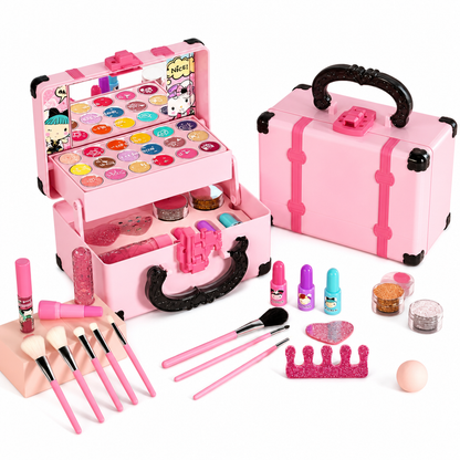 📢📢50% OFF !! ⏰Kids Pretend Play Makeup Kit for Girls Stage Performance Cosmetics and Eyeshadow Toy Set with Carrying Case