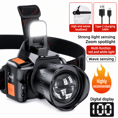 📢📢LIMITED-TIME 50% OFF⏰Super Bright Motion Sensor LED Headlamp Style Rechargeable Headlight with Dual Lithium Battery for Outdoor Night Fishing and Camping