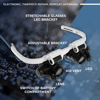 🔍JETZT 50 % RABATT!👓 LED-Lupenbrille – 23-fache Vergrößerung 💡✨ hell & handsfree. Ideal für Präzisionsarbeiten, Löten, Basteln. Jetzt 50% RABATT sparen!